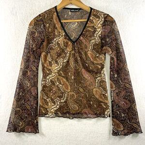 VTG Wet Seal Womens Y2K‎ Sheer Mesh Top Sz S Fairy Grunge Paisley Goblin Indie